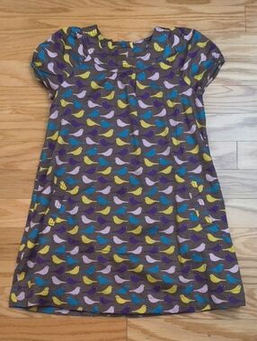 Mini Boden Short Sleeve Shift Dress Birds Print, Size 11/12 EUC